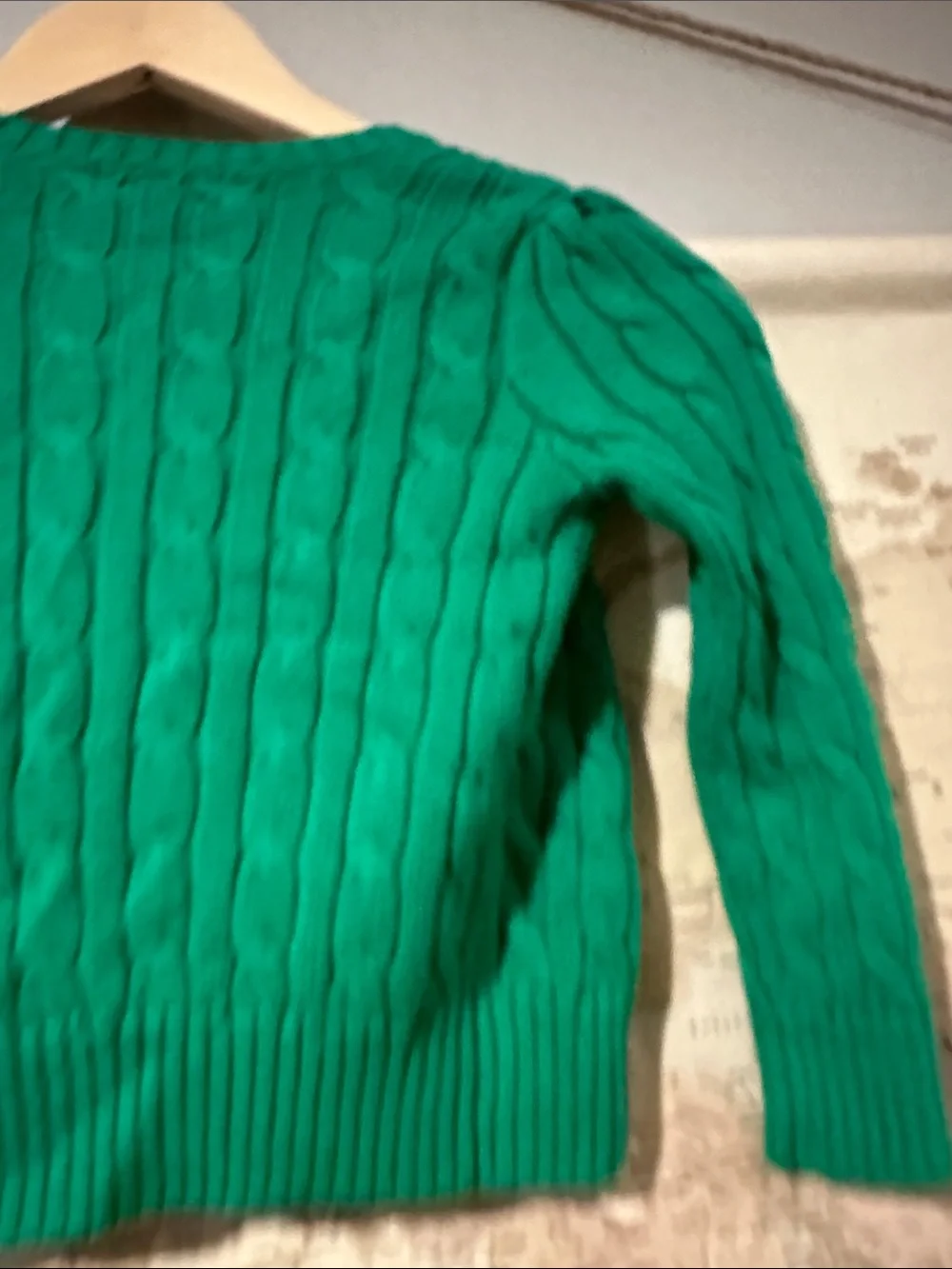 Ralph Lauren Girls' Green Cable Knit Cardigan with pink logo